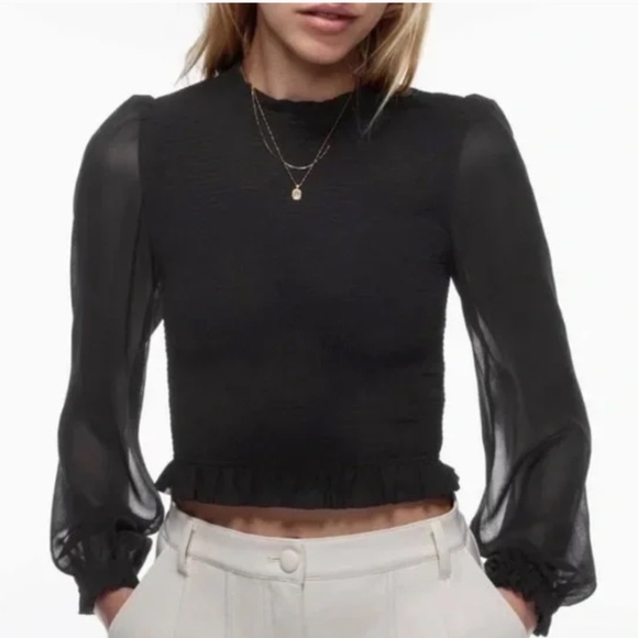 Aritzia Wilfred Tempest Blouse Black Chiffon size XXS - Picture 2 of 6